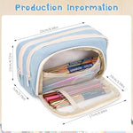 HASTHIP® Partideal Large Capacity Pencil Case with 4 Compartments, Aesthetic School Pencil Pouch for Girls Teenagers, Cute Zipper Pen Organizer for Office, Blue