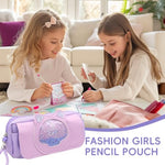 HASTHIP® Pencil Case for Girls,Cute Purple Kitty Students Stationery Pouch,Double Layer Zipper Pen Bag Large Capacity Pencil Pouch Organizer for School Supplies Gift Schoolgirls and Kids