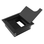 HASTHIP Desk Hole Cap 80x80mm for Office Cable Management with Flip Lid & Brush | Black Aluminium Cover