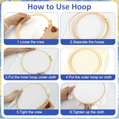 HASTHIP® DIY Punch Needle Art Kit Beginners DIY Starry Night Punch Needle Art with Embroidery Needles,Tutorial,20x20cm Embroidery Hoop Gift for Kids Adults
