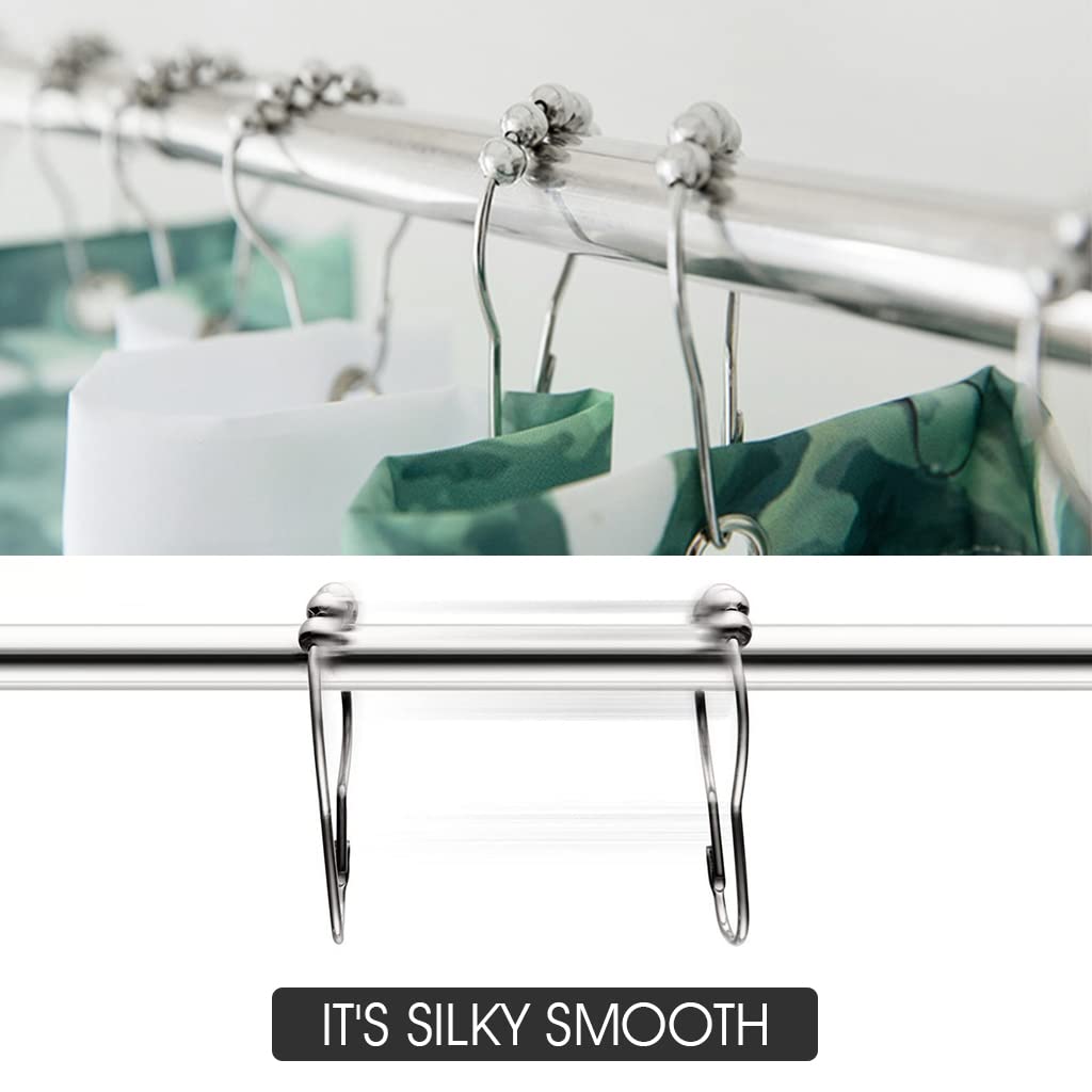 HASTHIP Stainless Steel Curtain Hooks for Bathroom with Spherical Roller Balls 12 Pieces