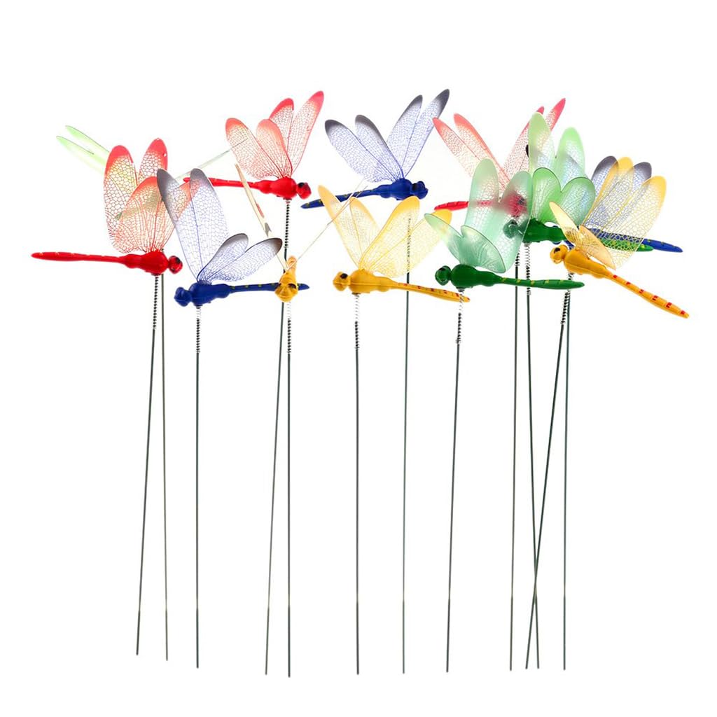 HASTHIP® 3D Dragonfly Balcony Decoration Items - 24 Pieces Garden Decoration Items - 25 CM Color Dragonflies Garden Stakes - Dragonflies Garden Decor - Indoor/Outdoor Plant Support Sticks