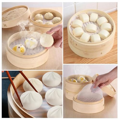 HASTHIP® 5Pcs Non stick Silicone Steamer Liners Mesh Mat Pad, Steamed Buns Dumplings Baking Pastry Dim Sum Mesh Mat Pad for Steamer, Airfryer, Reuseable