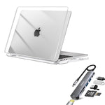 HASTHIP MacBook Air 13.6 Inch Case for M4 M3 M2 with Clear Hard Shell & 6‑in‑1 USB C Hub | Snap‑On Design and Scratch‑Resistant PC Cover