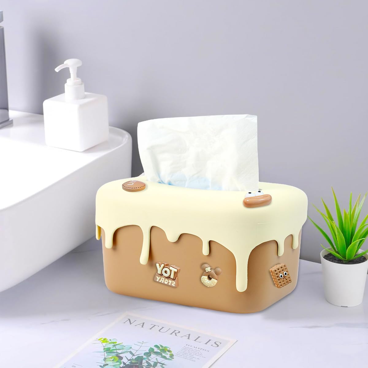 HASTHIP Kawaii Tissue Paper Box Cover for Home Office and Car featuring Spring Loaded Design | PP Body with Removable Soft Rubber Top 25x16x12cm