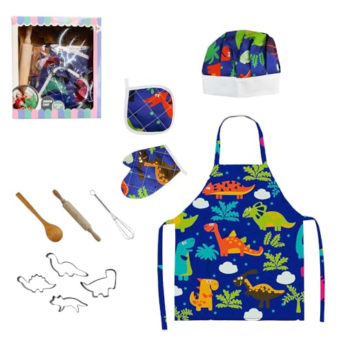 HASTHIP® 22Pcs Dinosaur Patterns Chef Costume Set Kids Apron for Girls Toddler Birthday Xmas Gifts