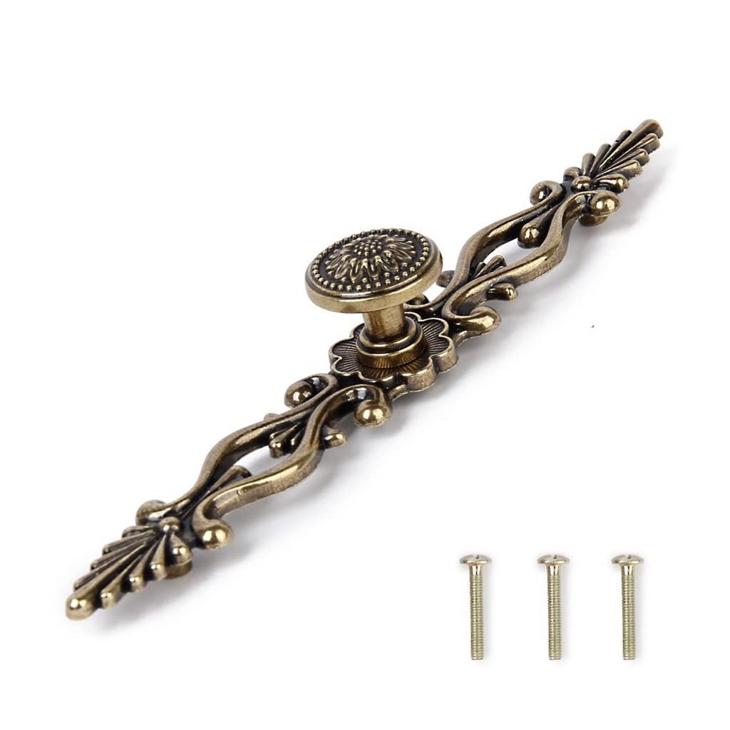 HASTHIP Cupboard Drawer Pull Handle for Kitchen Cabinets featuring 128mm Hole Pitch and Antique Brass Finish | Set of 3