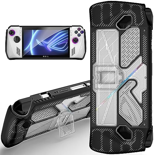 HASTHIP® Case for Rog Ally, Rog Ally Game Console Protector, Anti-Scratch TPU Cover with Folding Kickstand, Transparent PC + TPU Case Non-Slip Protective Case Skin Cover, Not Include the Console