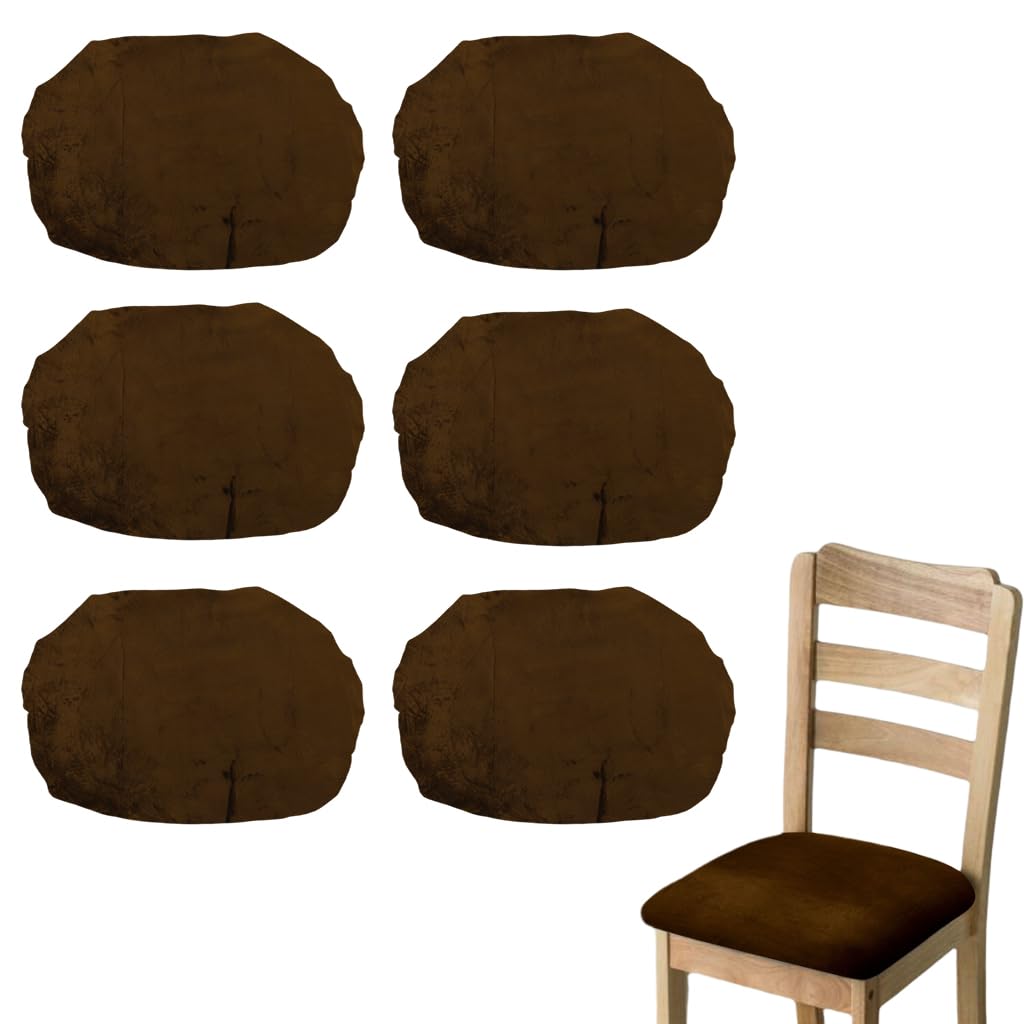 HASTHIP Dining Chair Covers for 14–18 in Seats with Elastic Edge in Retro Brown Velvet | Pack of 6