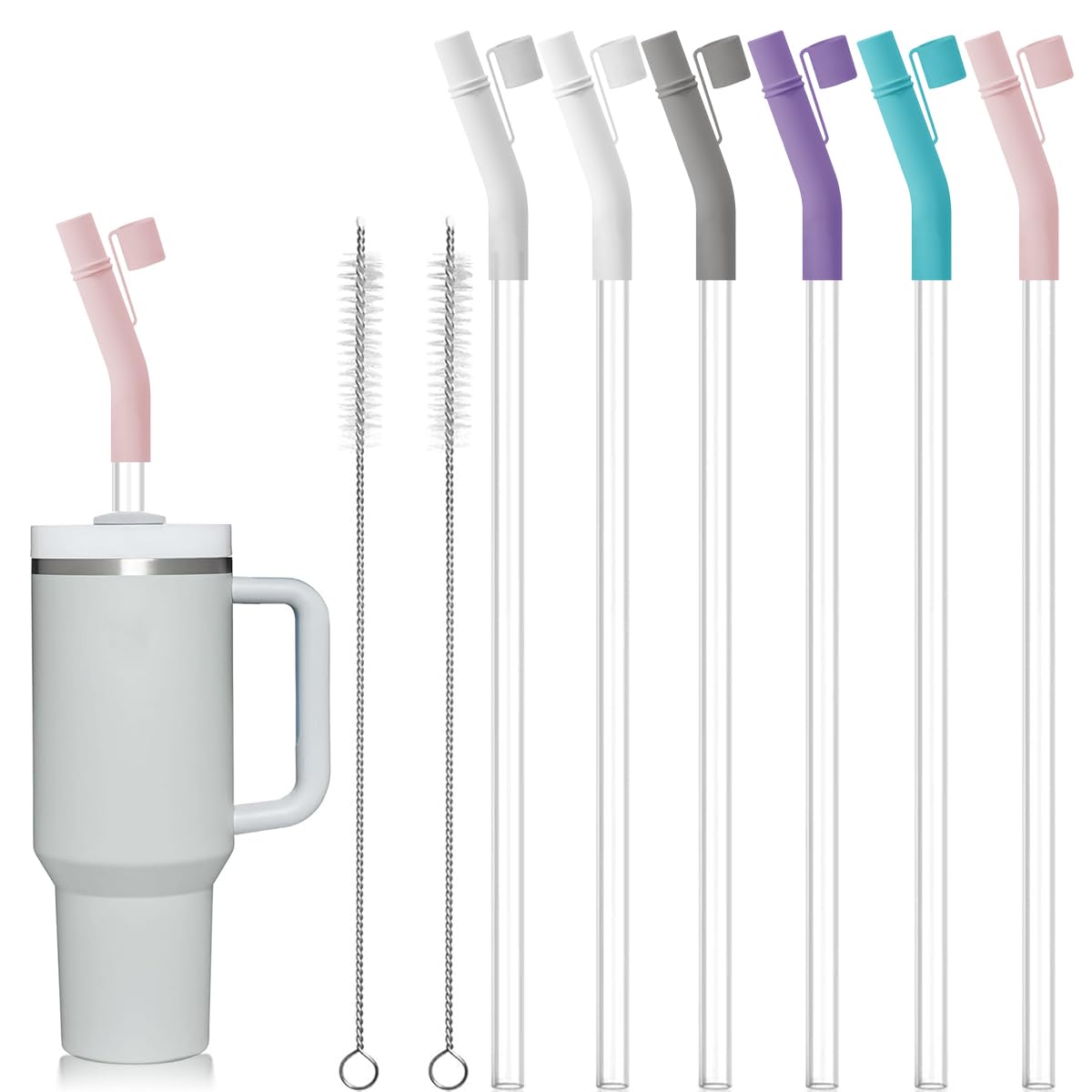 HASTHIP Straw Extender Kit for 8–10mm Straws with Dustproof Caps and Cleaning Brushes | Food‑Grade Silicone Bent Straws