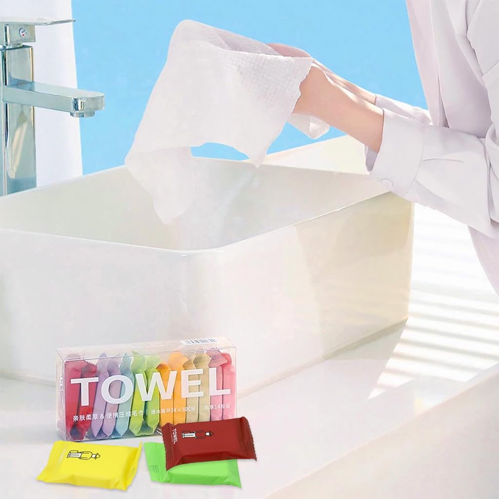 HASTHIP Compressed Towels 14 Pack for Travel and Camping with 11x9.5 in Expansion | 100% Cotton Biodegradable