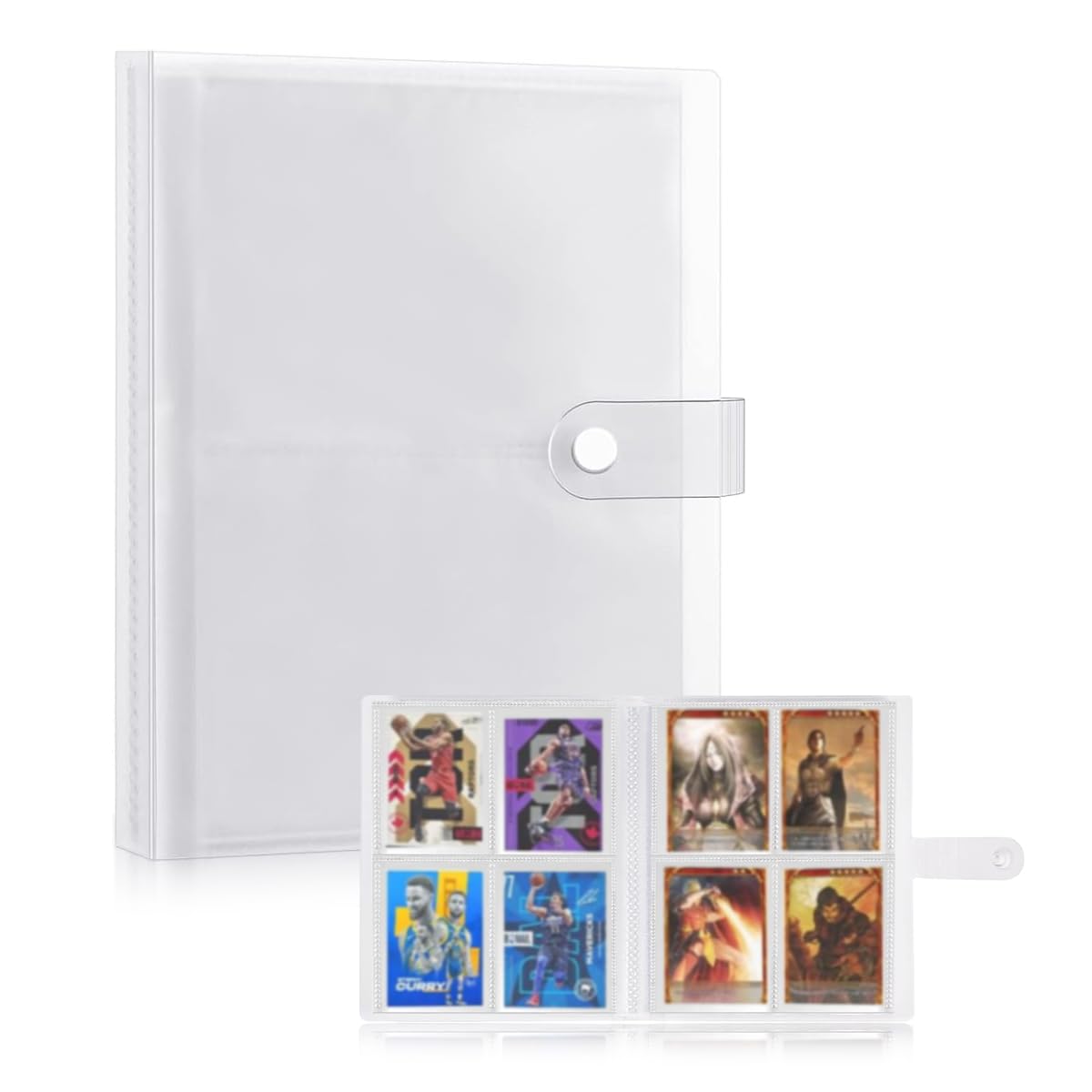 HASTHIP® Álbum de Cartas Coleccionables 240 Piezas,Carpeta para Tarjetas de Intercambio Doble Cara Transparente,Libro Organizador con Cierre Botón a Presión Protector Tarjetas