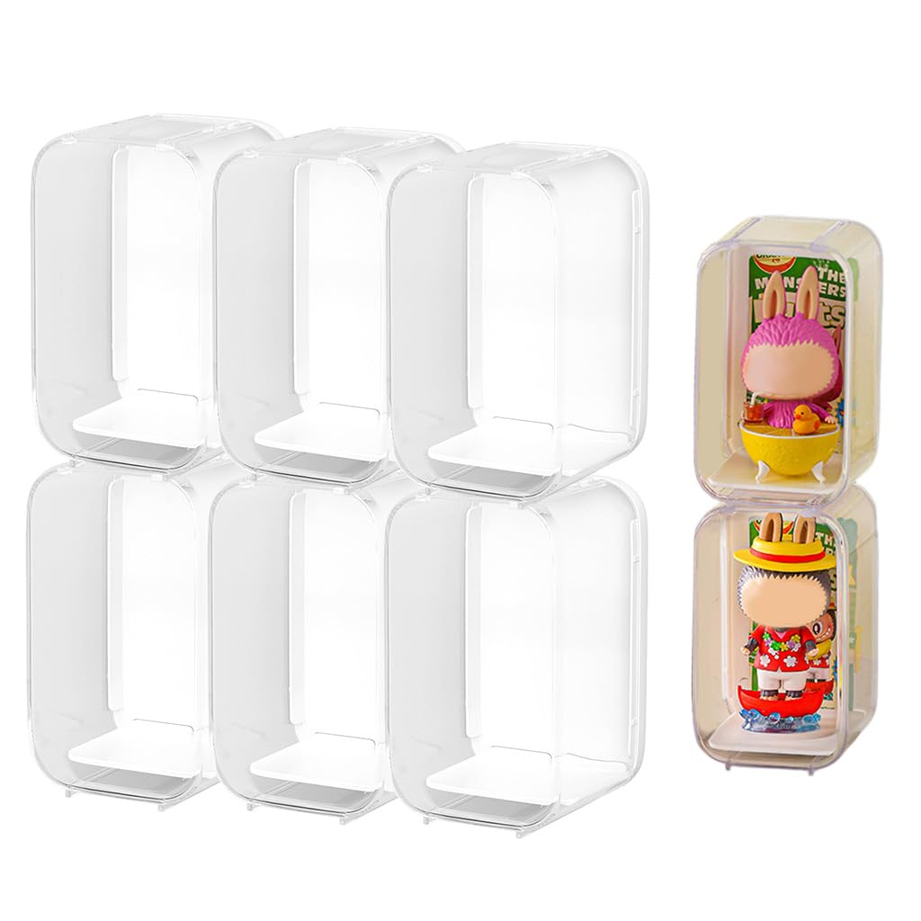 HASTHIP Display Case for Figures with Stackable Design and Clear Acrylic Boxes Set of Six