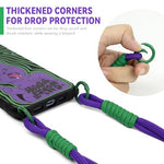 HASTHIP® Compatible with iPhone 15 Silicone Phone Case, Phone Lanyard & Phone Sling Strap Chic Purple Cat Printed Phone Case for iPhone 15 Purple Braided Nylon Rope Phone Sling Strap, Set of 3Pcs