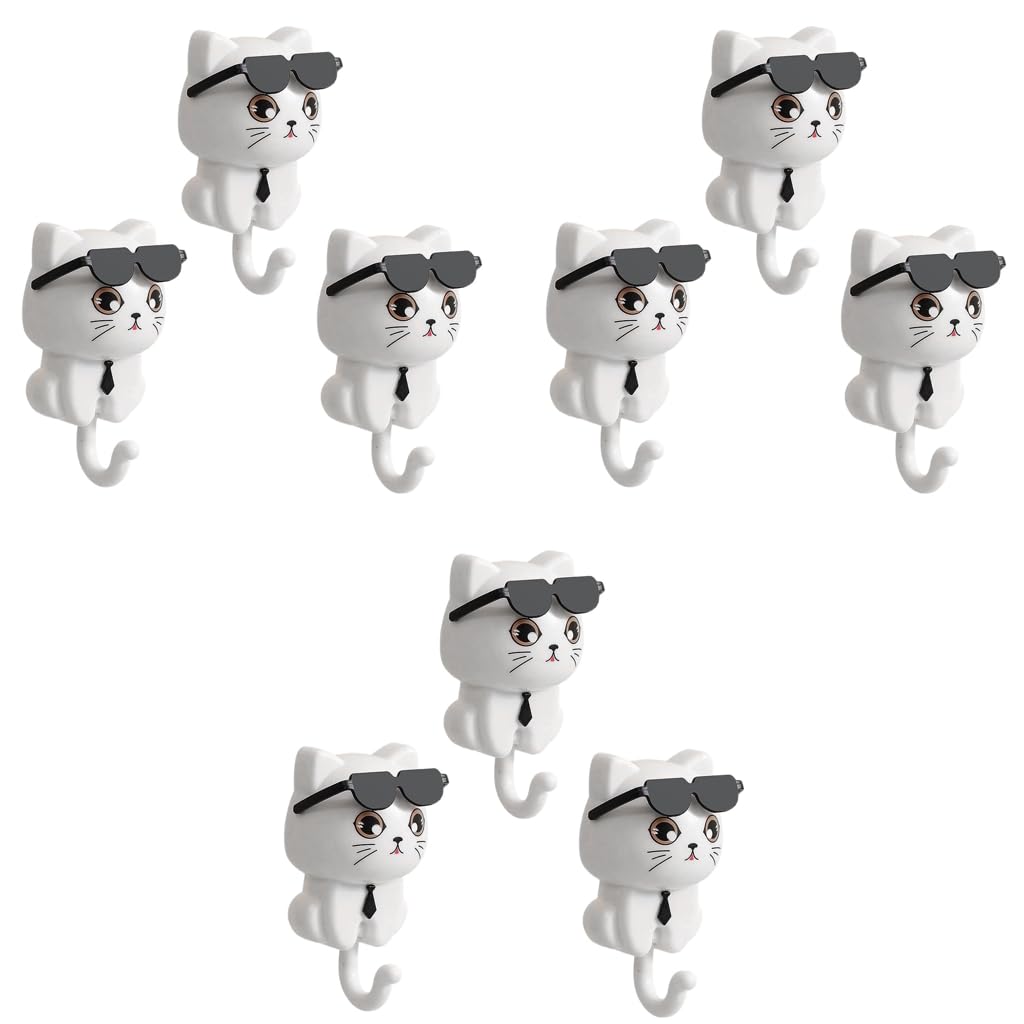 HASTHIP Cat Wall Hooks 9PCS for Kitchen and Bathroom featuring PVC Cartoon Tail Design
