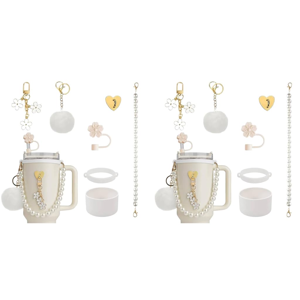 HASTHIP Stanley Cup Accessories Charm Kit Set 14PCS with Sakura Straw Cap and Pearl Chain