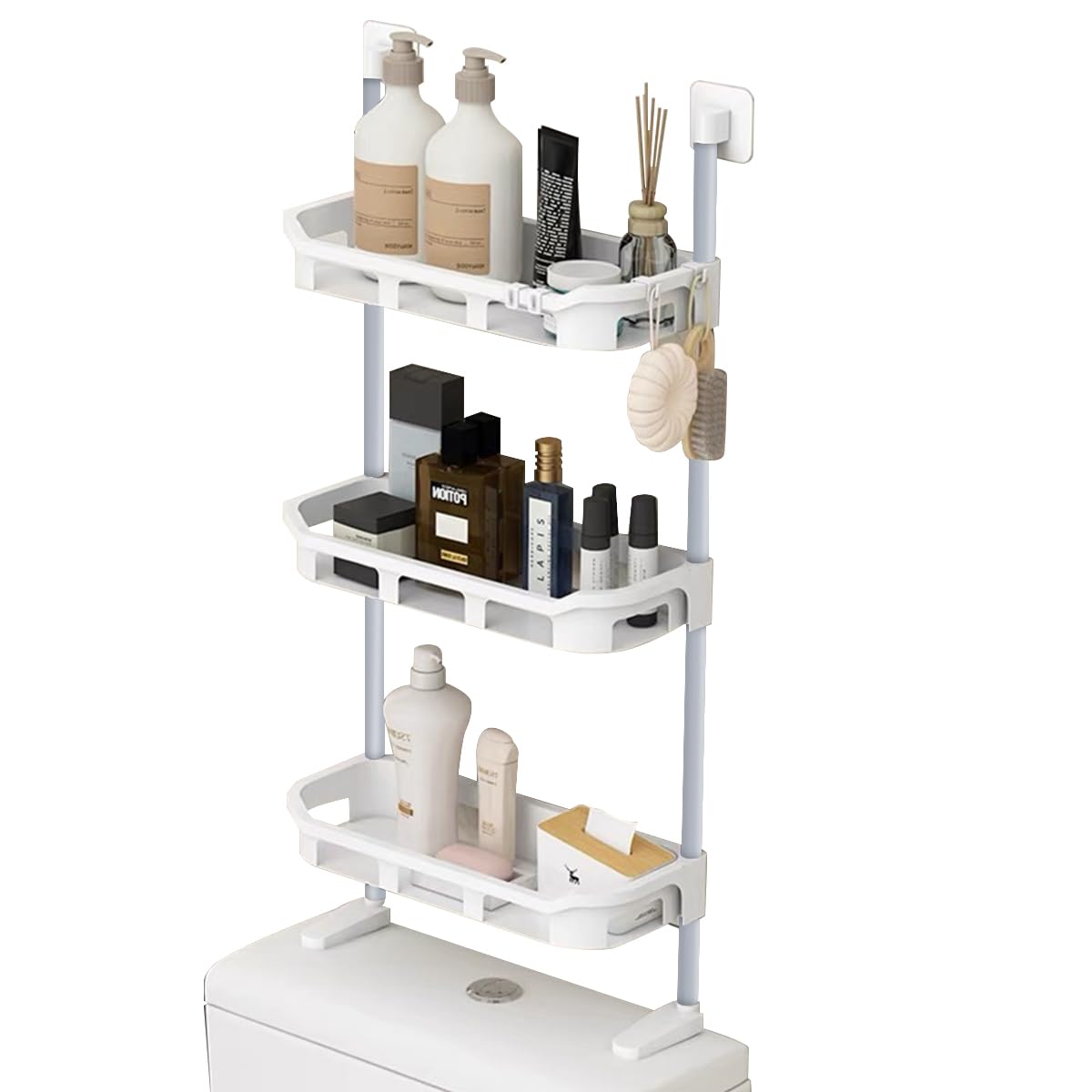 HASTHIP Bathroom Organizer for Over Toilet Storage with No Drill Adhesive Setup | 3 Tier 34x87cm PP Rack