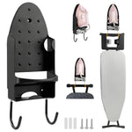 HASTHIP® Wall Mounted Ironing Board Hanger and Iron Organizer with Storage Shelf, Space Saving Metal Rack Holder for Laundry Room or Bathroom - Black