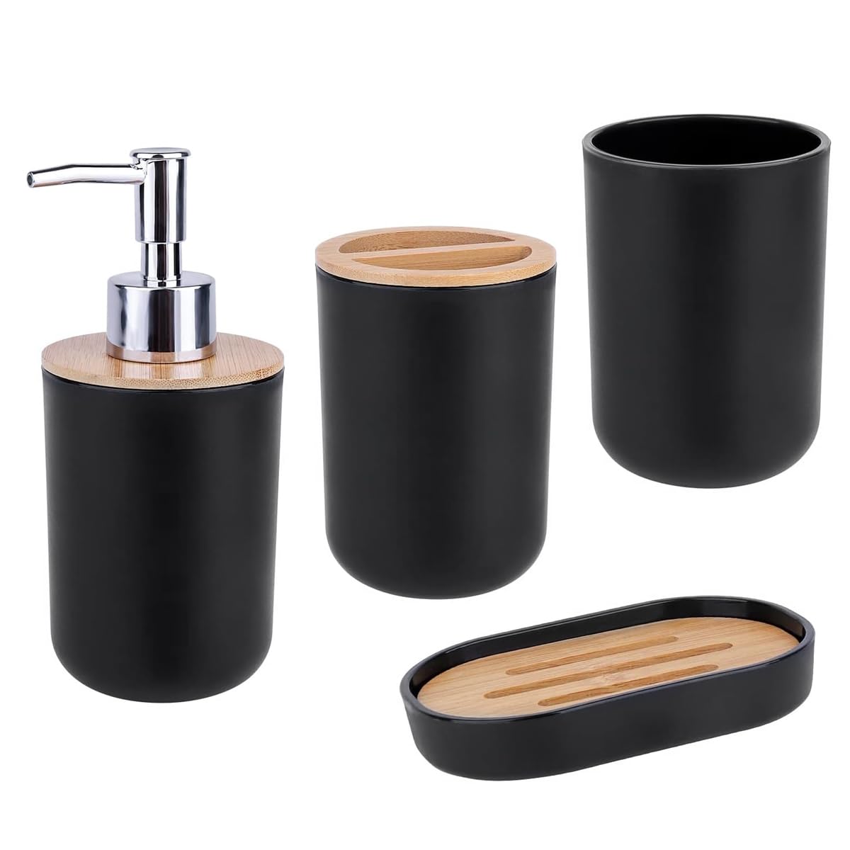 4PCS/Set Bathroom Accessories Set, Lotion Soap Dispenser, Toothbrush Holder, Qtip Holder Dispenser and Soap Dish-Modern Bathroom Decor Vanity Countertop Organizer