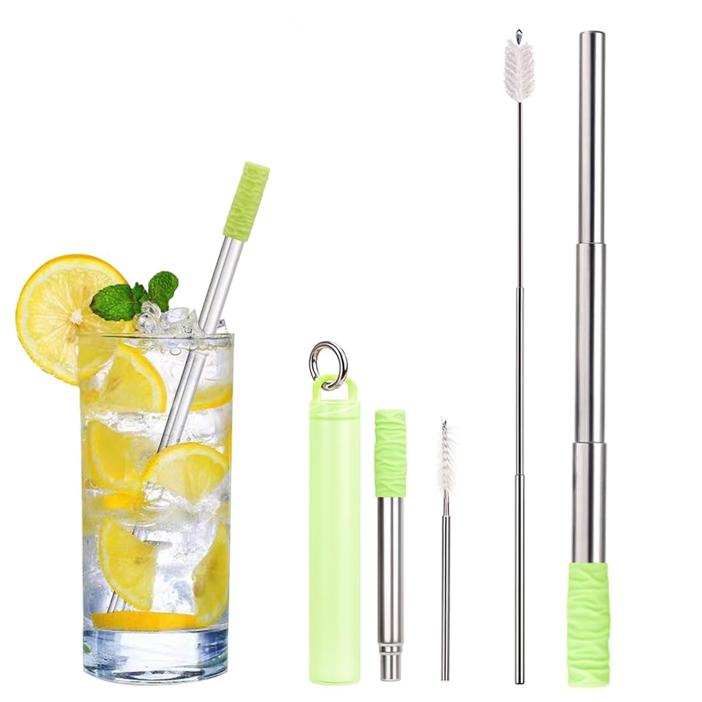 HASTHIP Reusable Straw for Travel with 3.8–8.3 in Retractable Design and Cleaning Brush | 304 Stainless Steel Eco Set