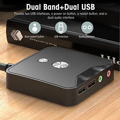 HASTHIP® Desktop PC Power Switch, Computer On/Off Button with 2 USB Ports & 3.5mm Audio Jacks, 1.6M Extension Cable, ATX Power Supply Control, Push Button for Desktop Computer, Laptop Host