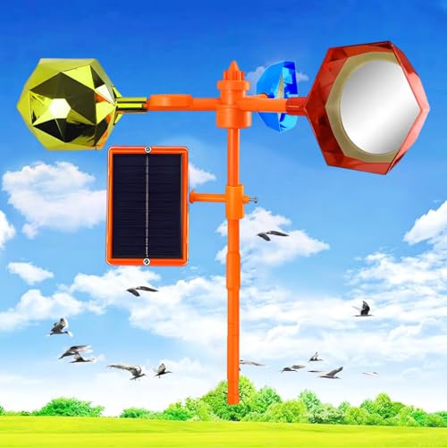 HASTHIP® Outdoor Solar Bird Repellent 360 Rotatable Deterrent Device with Horn High Decibel Multi Warning Sounds Detector Reflectors Pigeon for Balcony Garden House 2 PCS