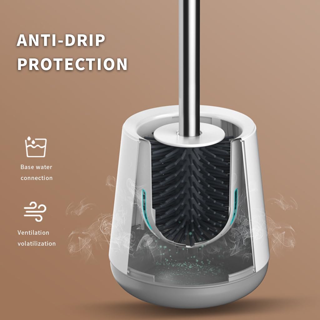 HASTHIP Silicone Toilet Brush Set for Bathroom with 17cm Long Handle and Ventilated Holder | Flexible Bristles Cleaner