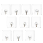 Waterproof Stick on Adhesive Stronger Plastic Wall Hooks Hangers for Hanging Robe, Coat, Towel, Keys, Bags, Lights, Calendars, Max Load 15 kg - Pack of 10, Transparent