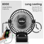 HASTHIP® Rechargeable Table Fan with Night Light & Remote Control, 360° Adjustment 8000mAh High Speed Table Fan for Home, Office, Camping with Clip and Power Bank