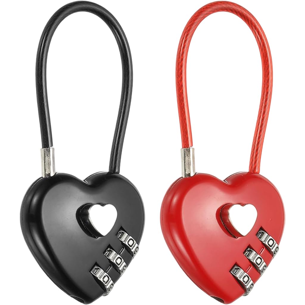 HASTHIP® 2 Pack Cabinet Lock 3-Digit Combination Lock Fashion Heart-shaped Metal Wire Cable Lock for Cabinets Lockers and Travel Bags