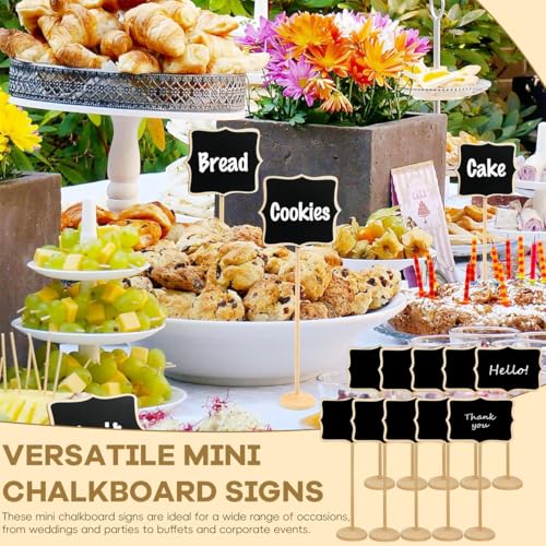 HASTHIP® 10Pcs Mini Chalkboard Sign Stands Writable Message Chalkboard Labeling Signs for Buffet or Food, Decorative Nameplates with Wooden Base for Catering, Wedding, Party, Festivals, 3.3x2.4 inch