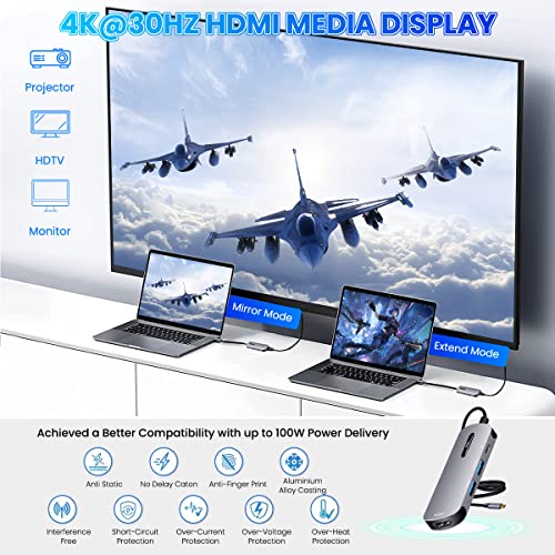 HASTHIP® USB C HUB 4 in 1 USB C to HDMI Adapter with 4K@30Hz HDMI 2.0/3.0 USB Adapter Multiple Port USB Type C Hub for Laptop with PD 100W & USB C Data Port 20CM USB Hub Long Cable for MacBook Pro Air