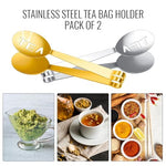 HASTHIP® Tea Bag Tongs 4.72" Stainless Steel Tea Infuser Tongs,Fine Mesh Strainer for Loose Leaf,Bags Herbs Spices Stylish Cutout Utility for Kitchen Ice Cubes Ingredients Gold & Silver