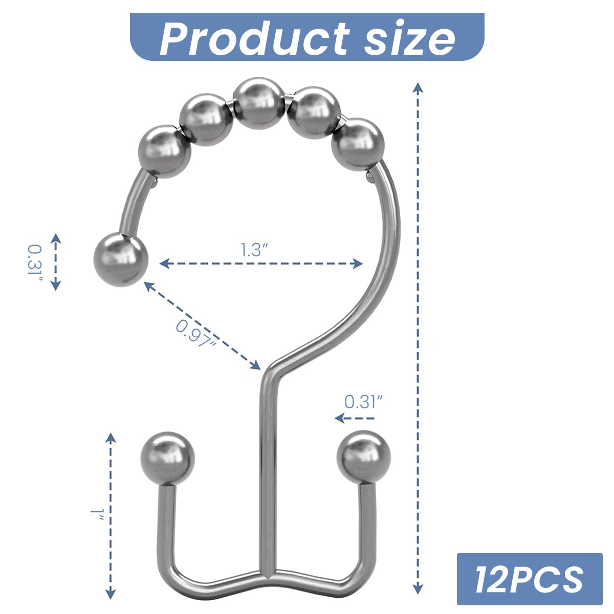 12Pcs Shower Curtain Hooks - Shower Curtain Rings Rust Proof Metal Double Glide Shower Hooks Rings for Bathroom Shower Rods Curtains (Nickel)