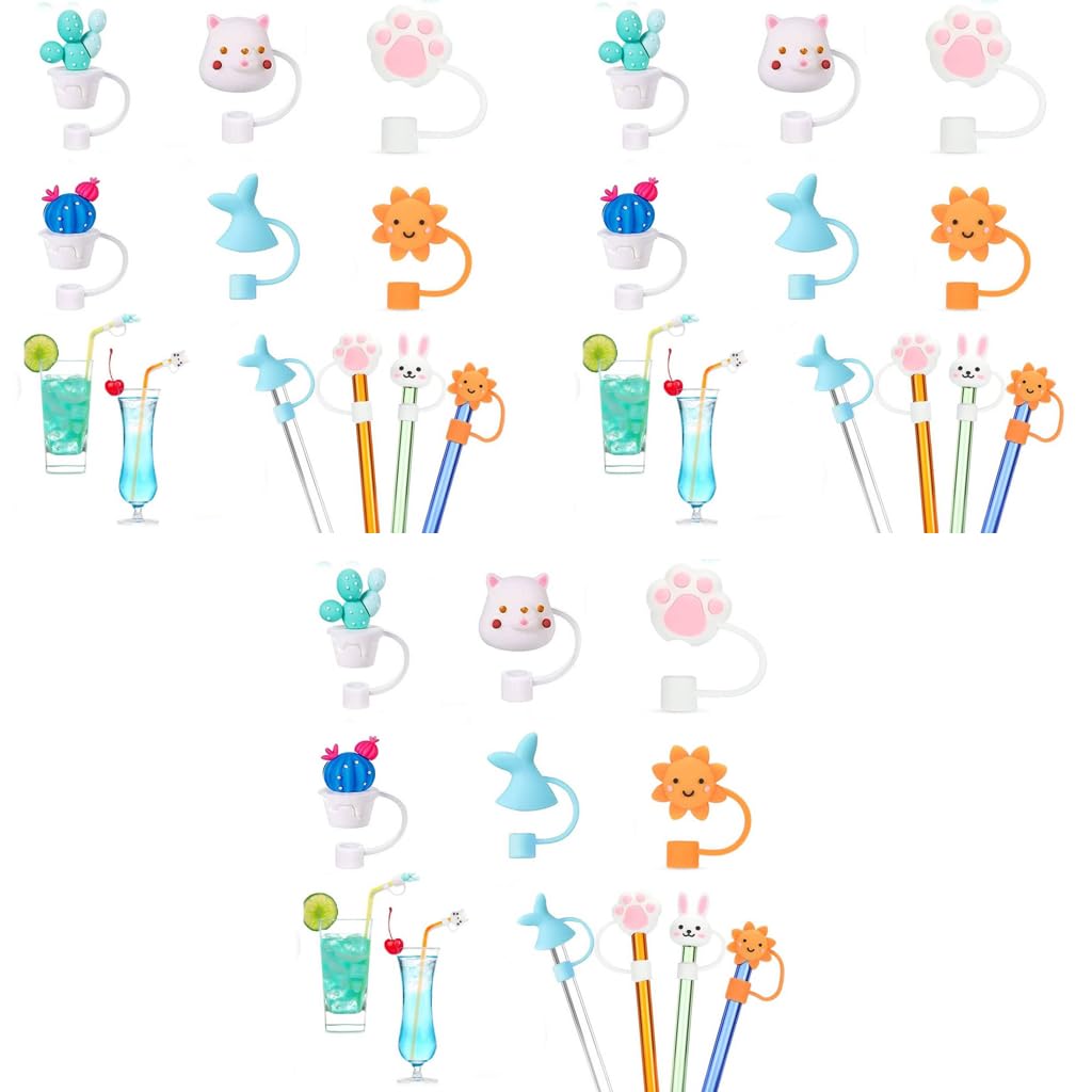HASTHIP Silicone Straw Tips for Reusable Drinking | 18PCS Anti Dust Caps 6–8 mm for Kids