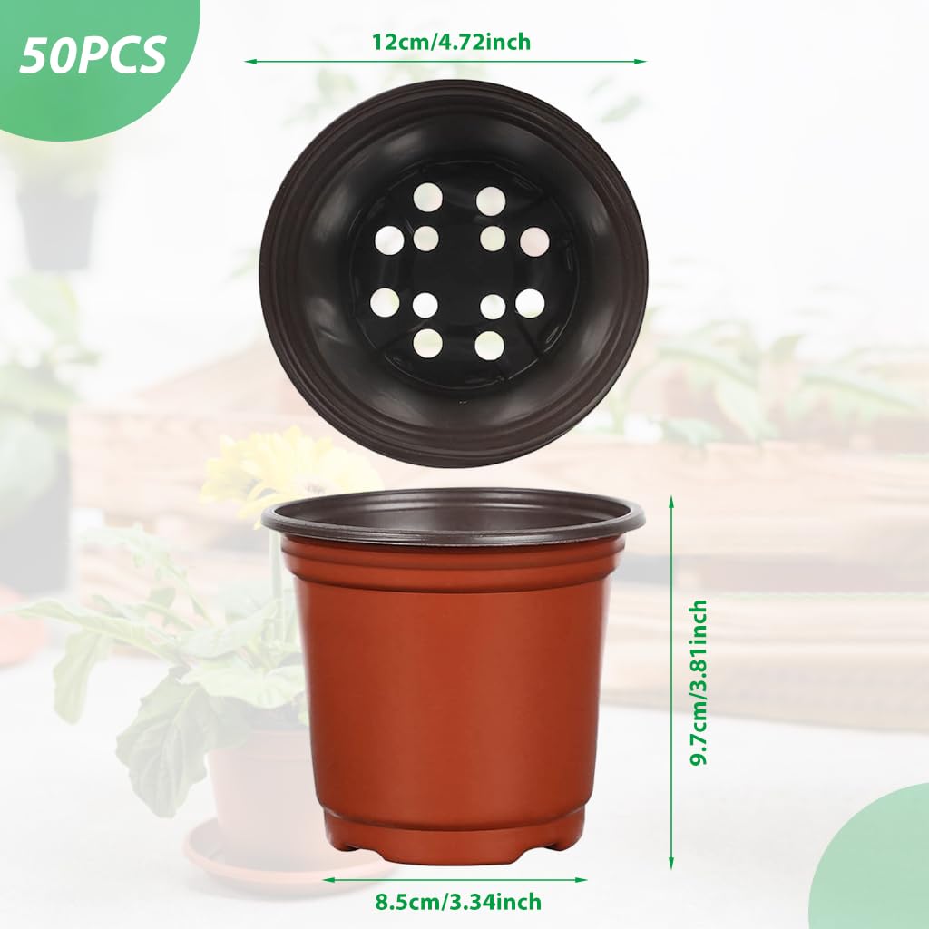 50pcs Nursery Pots with Draining Holes, 12cm Mini Flower Pots for All Kind Flower Plant & Nursery Use, Plastic Nursery Seedlings Pot, Plant Pots for Indoor Outdoor Plants