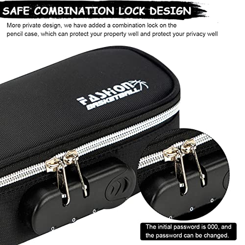 HASTHIP® Canvas Large Capacity Pencil Case with Combination Lock 4 Layer Compartments Big Pouch for Boys Girls Waterproof Box Pen Insert School Black 3PCS