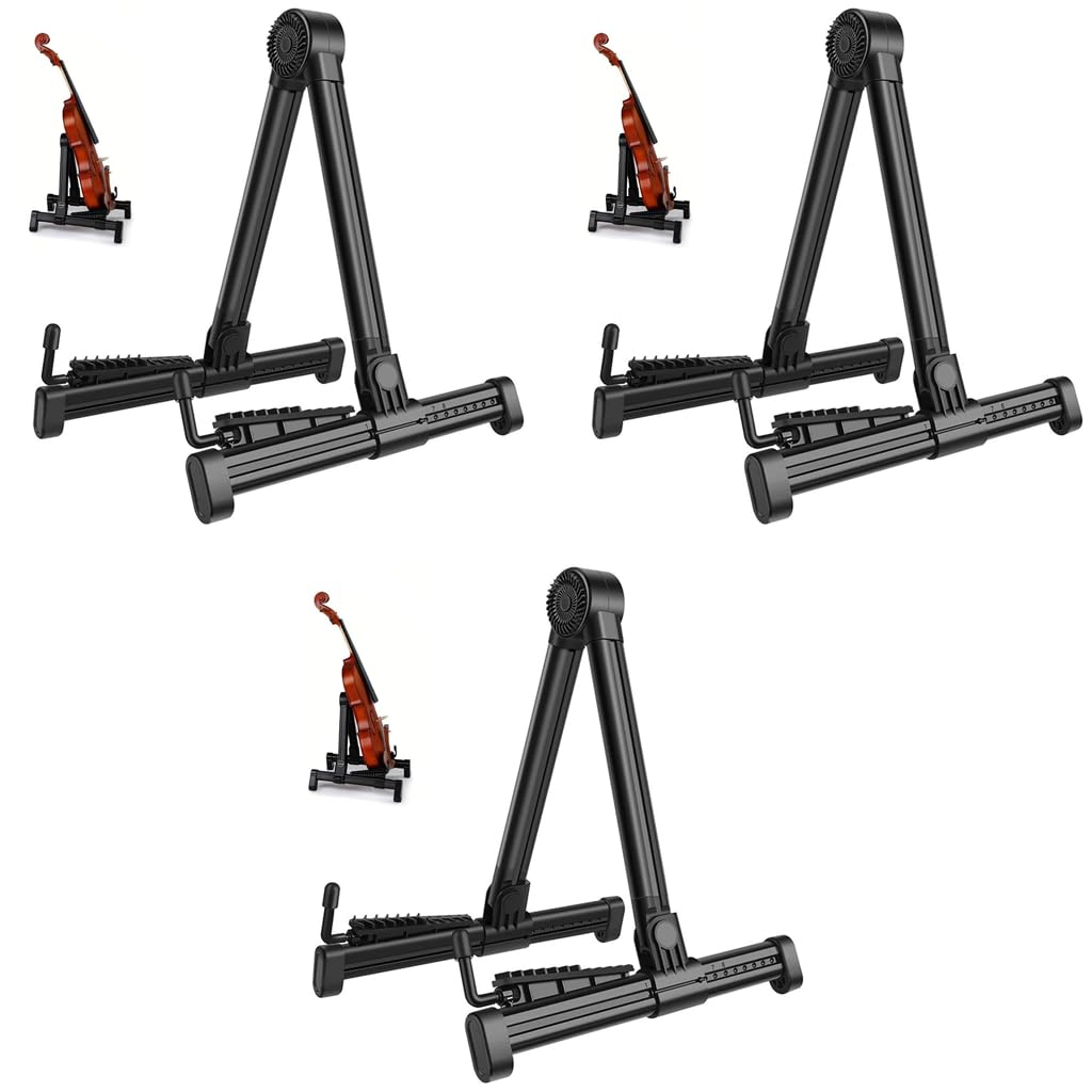 HASTHIP Adjustable Guitar Stand for Acoustic Electric Bass with Aluminum Tripod and Silicone Padding | Foldable 3PCS Set