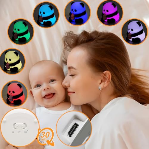 HASTHIP® Night Light For Kids, Cute Panda Night Light, Food Grade Silicone 3 Level Dimmable Breastfeeding Nursery Nightlight for Room Decor, With Timing Switch, Cute Gifts Stuff for Boys Girls