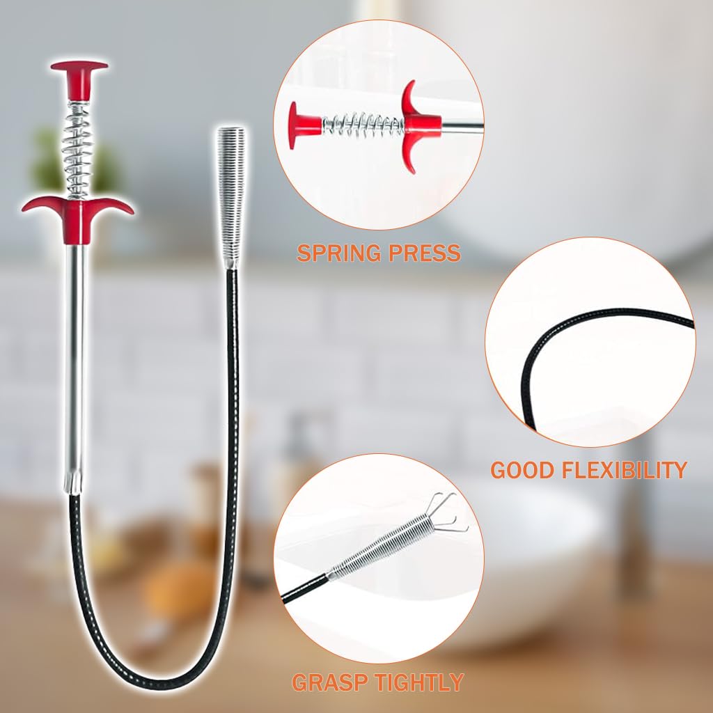 HASTHIP® 23.6-Inch Drain Cleaner Sticks with 6 Pcs 20-Inch Hair Drain Clog Remover Tool, Flexible Pipe Cleaner for Hair, Grime, and Blockages in Sewer, Kitchen Sink, Floor Drain, Toilets, Showers
