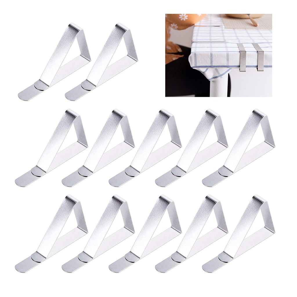 HASTHIP Table Clips for Table Cloth featuring Triangular Clamp Design | 12 Piece Stainless Steel Set for Picnic Party and Restaurant Use