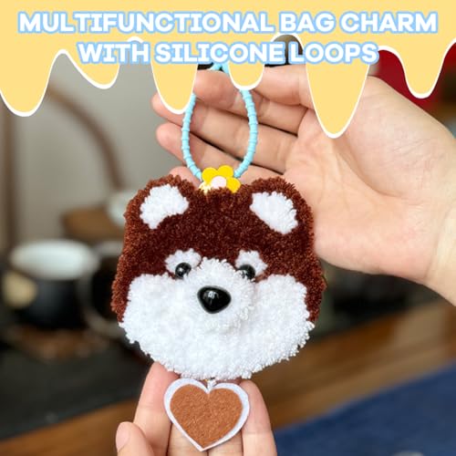 HASTHIP® DIY Punch Needle Embroidery Kit for Beginners, Cartoon Dog Bag Charm Craft Set, Handmade Keychain Accessory with Silicone Loops, Stylish DIY Gift for Backpacks and Bags