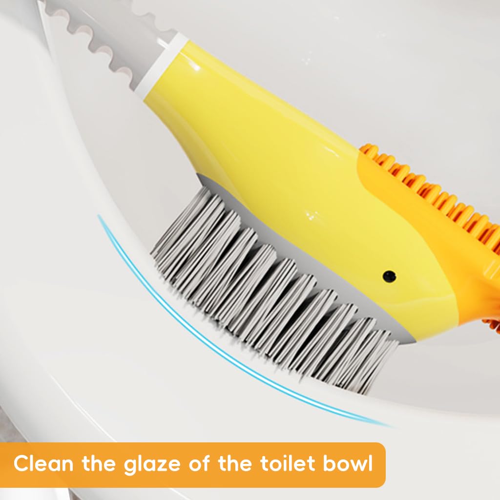 HASTHIP Toilet Brush with Built-in Soap Dispenser and Double-Sided Bristles | Yellow Duck Holder