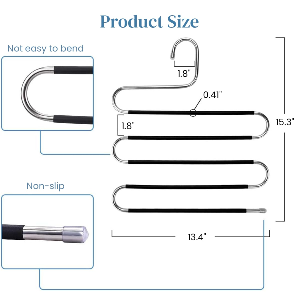 HASTHIP Wardrobe Hanger for Space Saving Clothes Organization with S Shape Design and Anti Slip PVC Sleeves | Holds up to 6 Garments Stainless Steel Set of 2