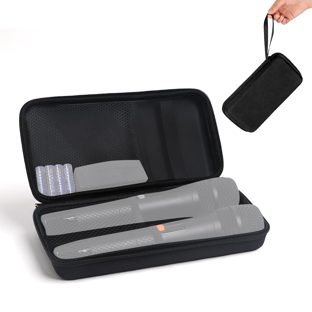 HASTHIP® Microphone Storage Organizer Case Bag, Microphone Bag for 2 Wireless Microphones,EVA Hard Anti-scratch Wireless Mic Zip-up Bag with Built in Mesh Pocket
