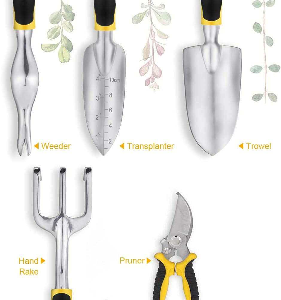 Garden Tools for Home Gardening,Weeder,Transplanter,Trowel,Hand rake, Pruner, Garden Tool with Cast Aluminium Heads and Ergonomic Handles, Tools Kit Set (Multi)