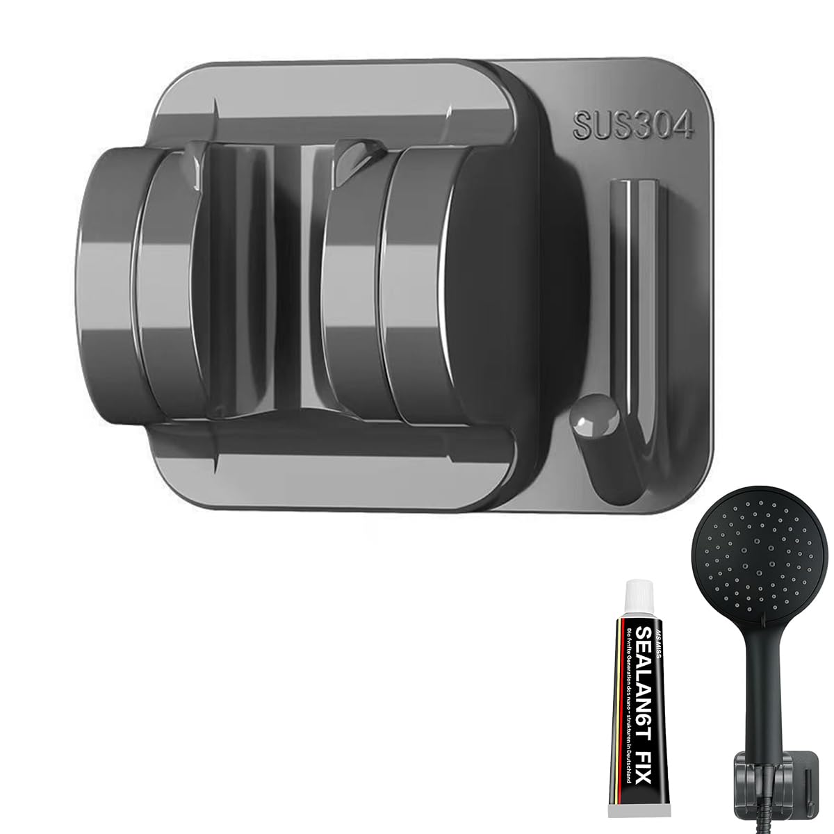 HASTHIP Shower Head Holder for Bathroom with Built in Hook and Strong Adhesive | Stainless Steel Adjustable No Drill Bracket