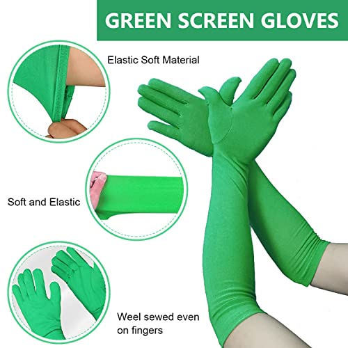 HASTHIP® Green Screen Photography Props Green Headcover and Long Sleeve Gloves Chroma Key Special Effects Background Chroma Keying Green Gloves and Head Cover for Digital Image and Video Editing
