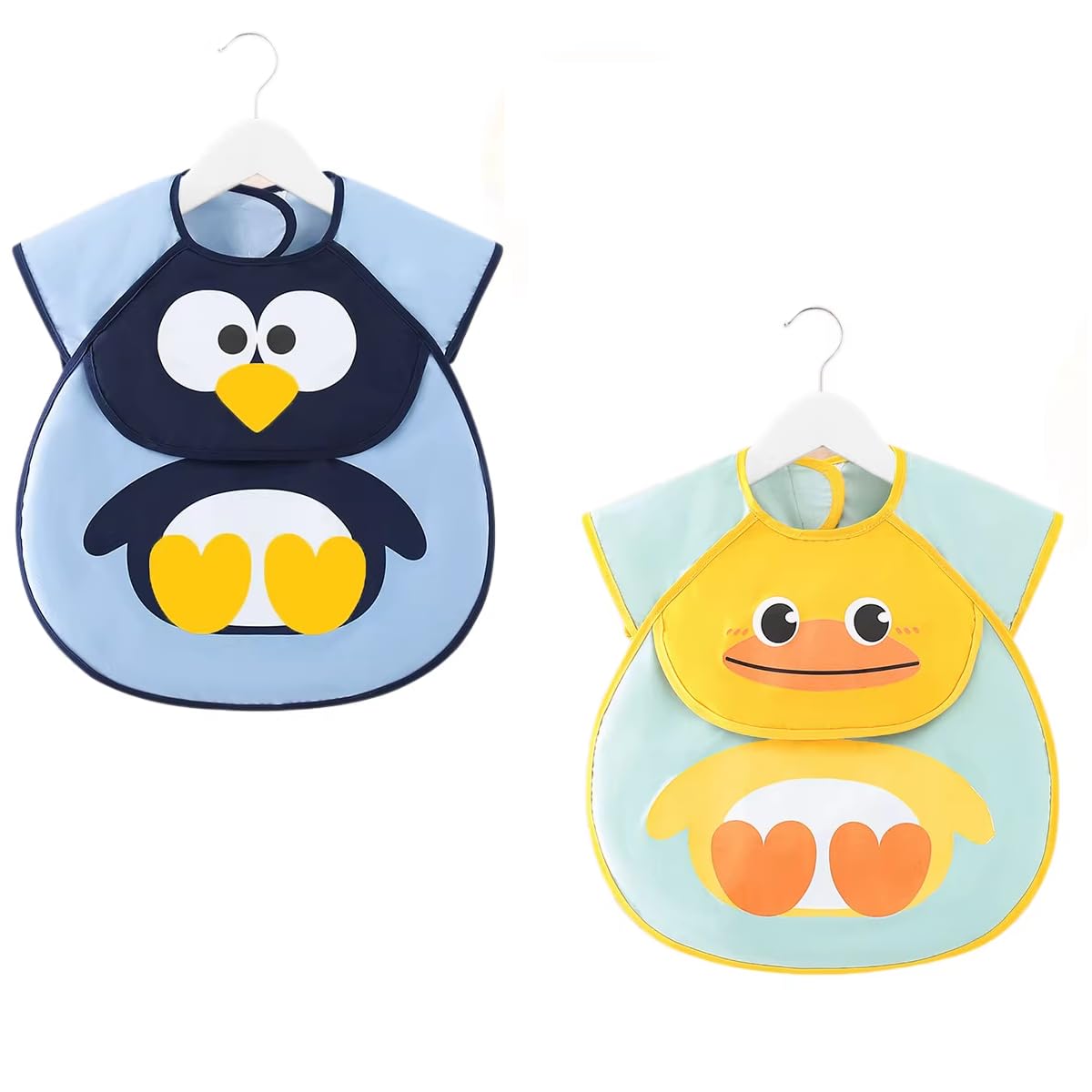 HASTHIP® Baberos Impermeables para Bebé,2 Pack Baberos con Bolsillo Reversible y Limpieza Fácil,de Silicona para Comer,Niños y Niñas de 1 a 3 Años Multicolor