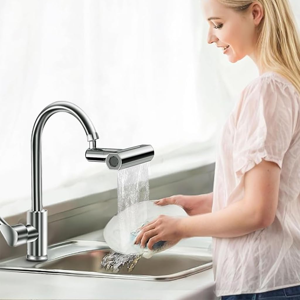 HASTHIP® Kitchen Faucet 360° Swivel 4 in 1 Waterfall Kitchen Faucet Plating Kitchen Sink Faucet Extender Splash-proof Faucet Universal Waterfall Kitchen Faucet with Installation Kit